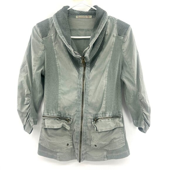 Wearables Jackets & Blazers - Wearables Full Zip 3/4 Sleeve Teal Jacket Women's Small Cotton Spandex